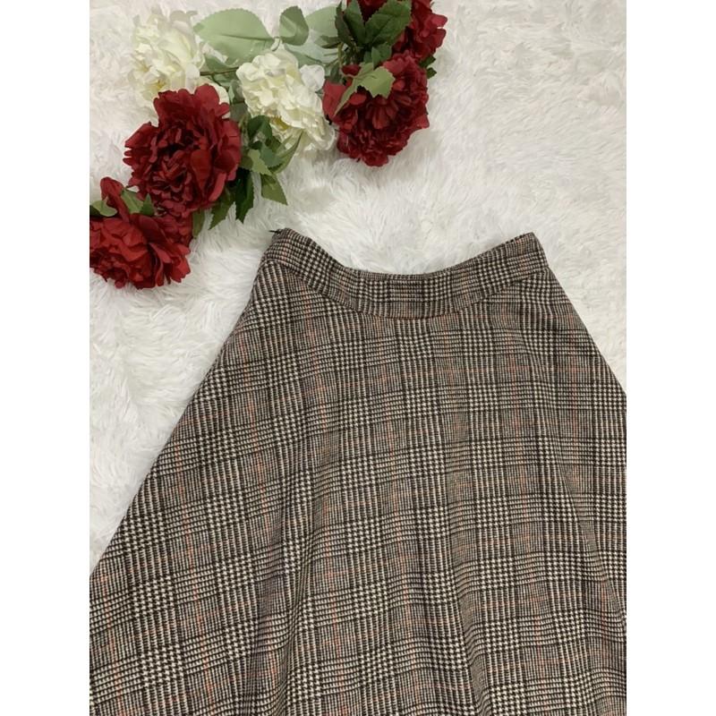 CHÂN VÁY DẠ KẺ DÁNG XOÈ HÀNG 2 LỚP