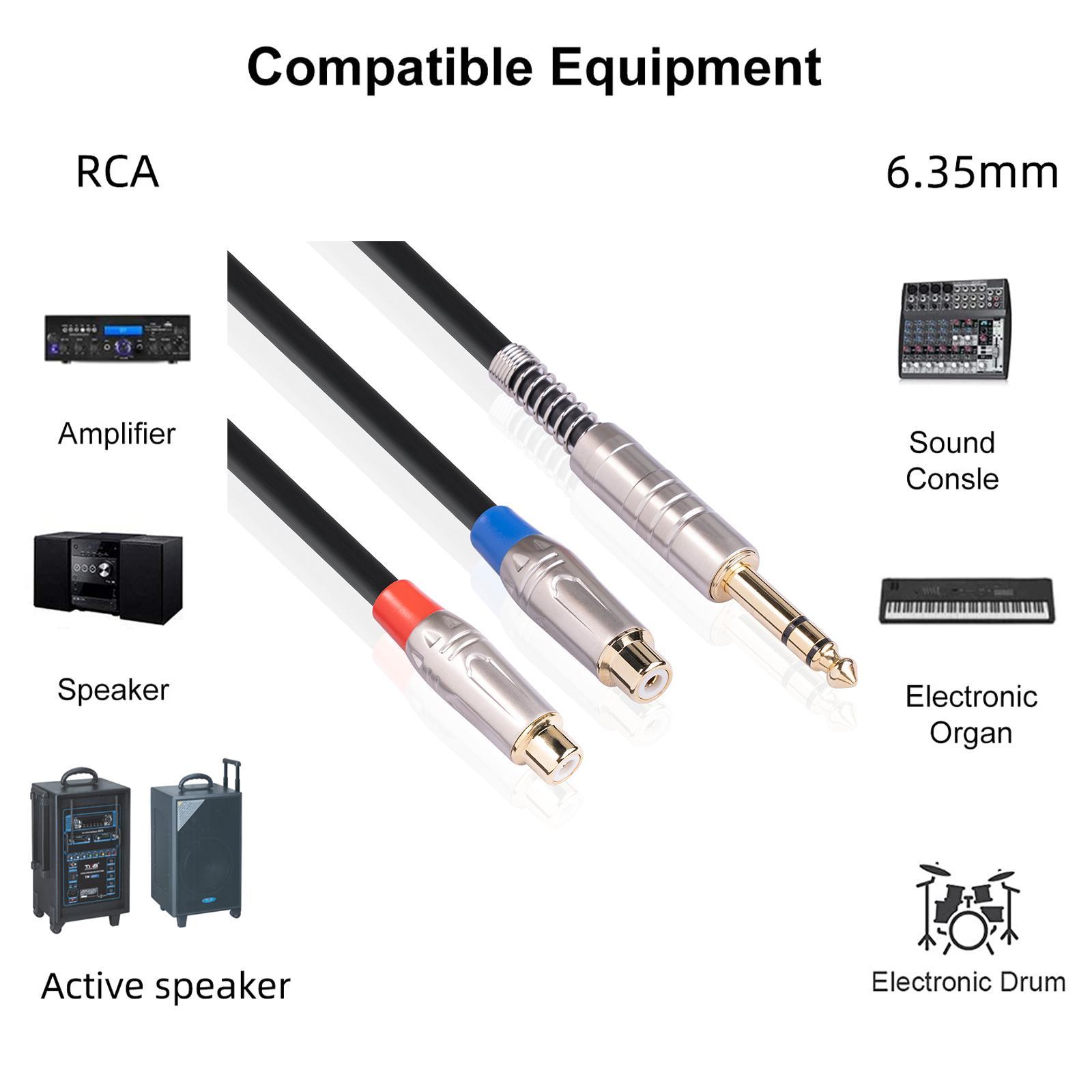 6.35mm TRS Stereo Jack Male to 2 RCA Female Plug Adapter Cord