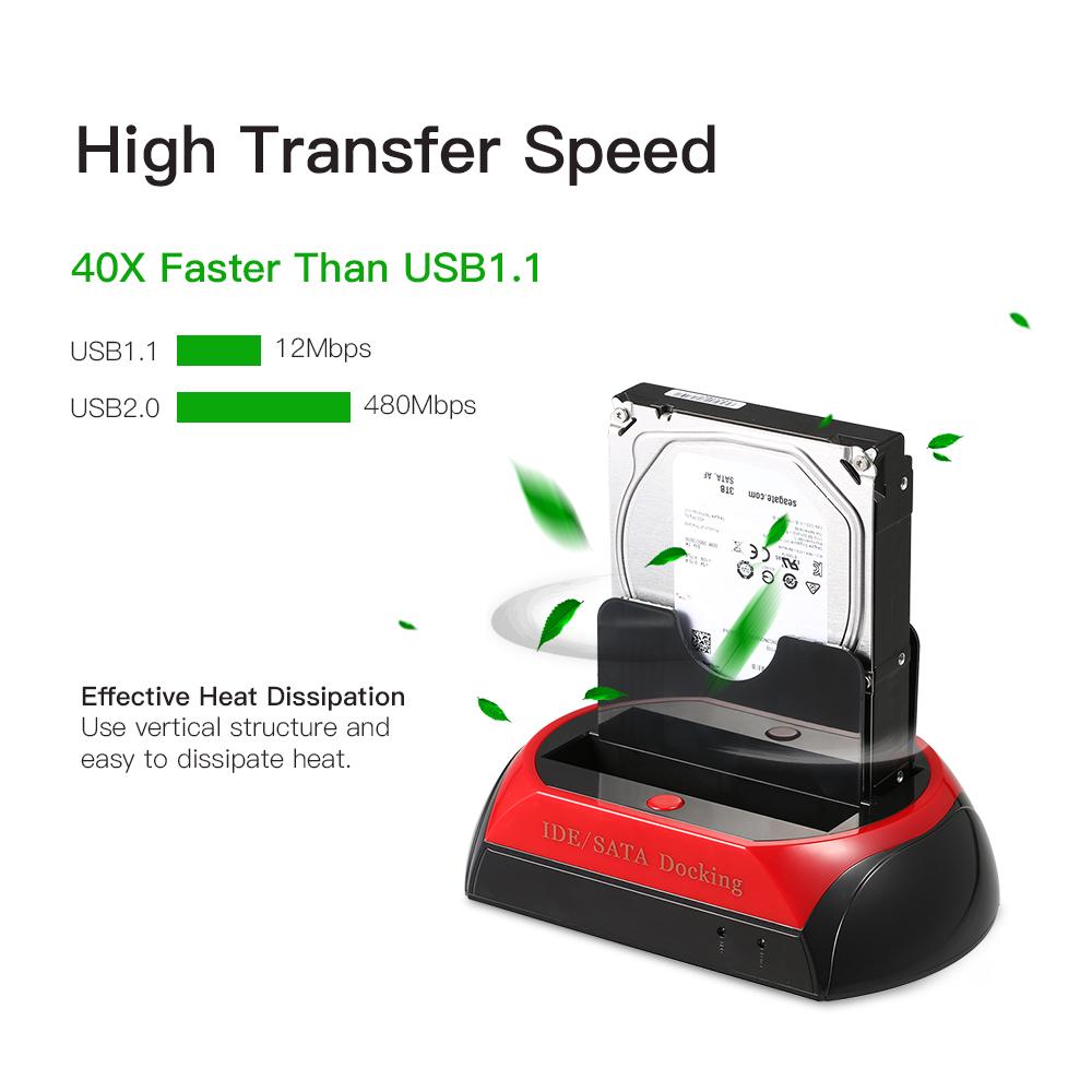 Ổ cắm cứng kép HDD kích thước 2,5 inch 3.5 inch IDE / SATA USB 2.0 - Đầu cắm của US