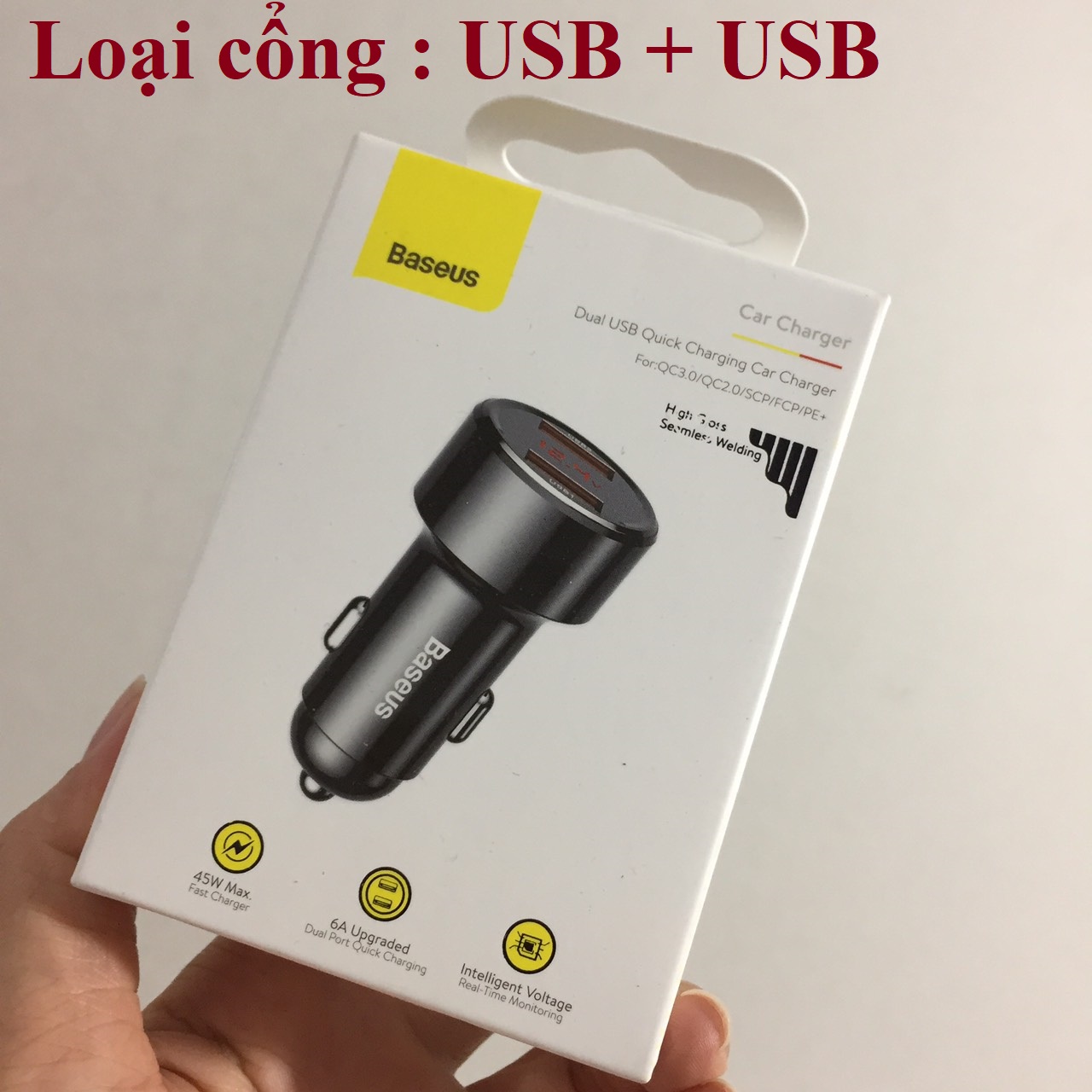 Củ sạc trên ô tô 45W 1 USB +1 Type-C Baseus BS-C20C _ Hàng chính hãng