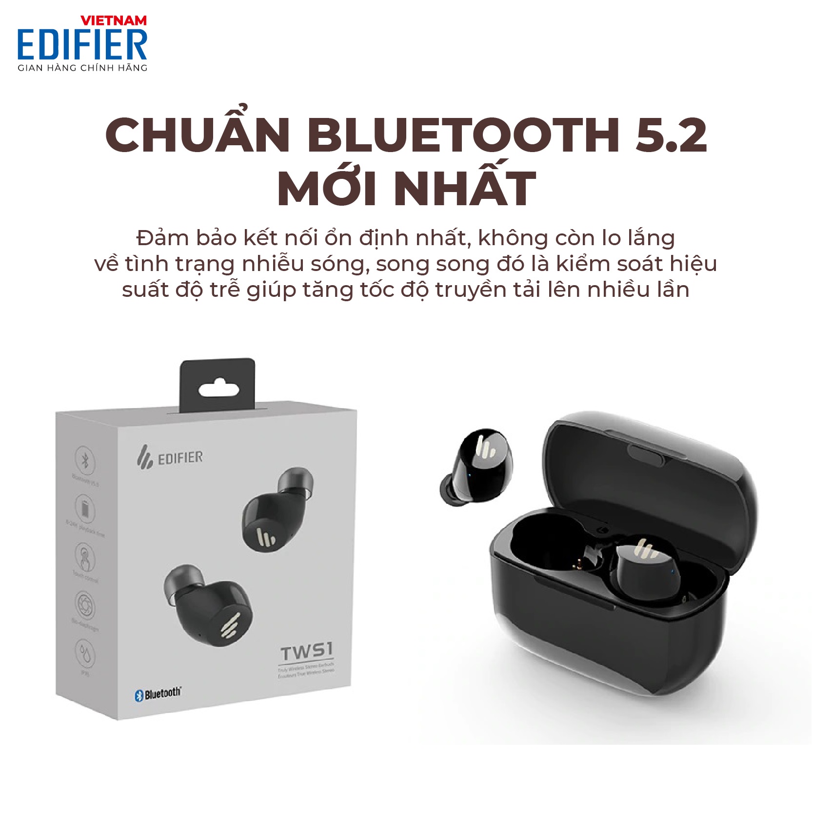 Tai nghe Bluetooth 5.2 EDIFIER TWS1 PRO True Wireless Chống nước IPX5 - Hàng chính hãng