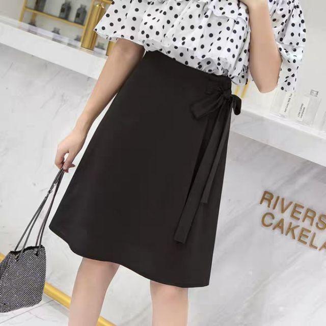 Chân váy A xếp ly phối nơ siêu xinh C011