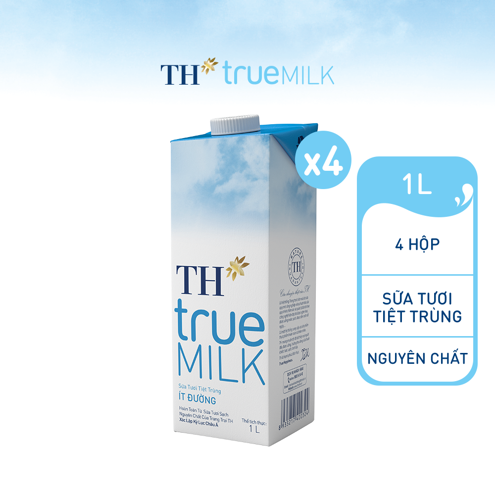 Combo 4 Hộp sữa tươi tiệt trùng ít đường TH True Milk 1L (1L x 4)