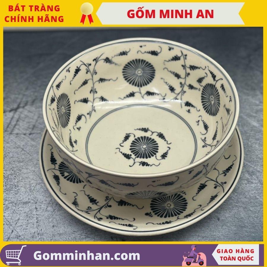 Tô sứ ăn phở gốm Minh An Bát Tràng vẽ tay thủ công Tô 18cm, đĩa đường kính 20cm