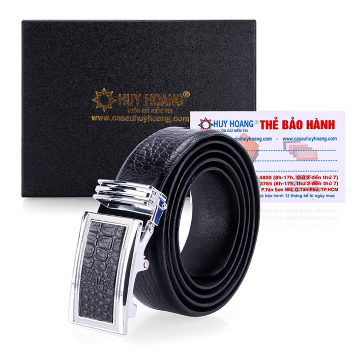 HJ4113-14-15 - Dây nịt nam Huy Hoàng da bò vân cá sấu 3,5P màu da, đen, nâu