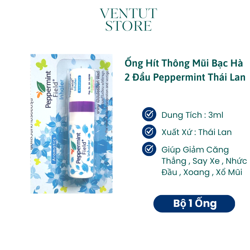 Ống Hít Thông Mũi 2 Đầu PEPPERMINT FIELD Inhaler Aromatics Thái Lan