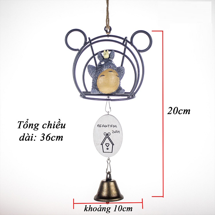 Chuông gió chú mèo Totoro xám đáng yêu có khung sắt