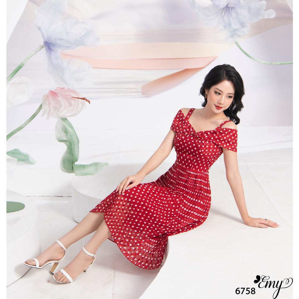 Đầm EMY EM6758 Xoè Đỏ Bi Dập Ply