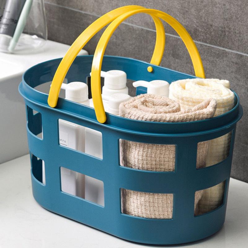 Drain Bath Basket Plastic Hand Basket Bathroom Bath Basket Storage Basket Bath Basket Bath Storage Basket Light Blue