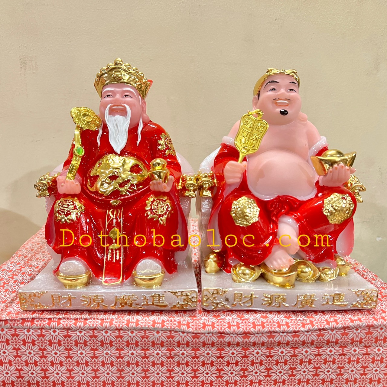 Tượng Thần Tài Thổ Địa ngồi ghế đá cao cấp nhập khẩu Đài Loan cao 19cm – Đỏ