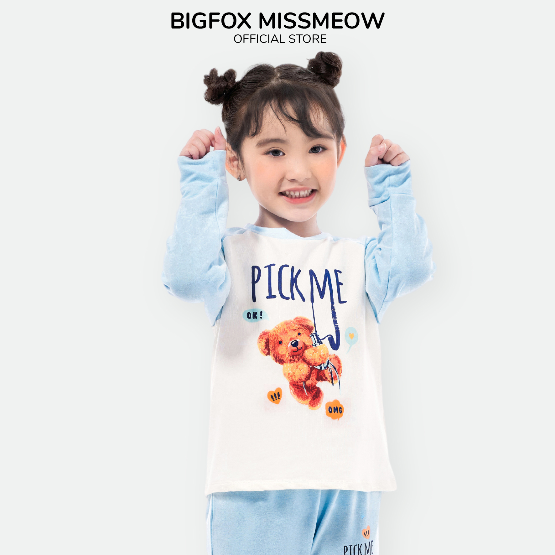 Bộ bé gái BIGFOX - MISS MEOW thu đông size đại, bộ dài tay cho bé phong cách Hàn Quốc in Gấu Bông PICK ME 10 - 38 kg