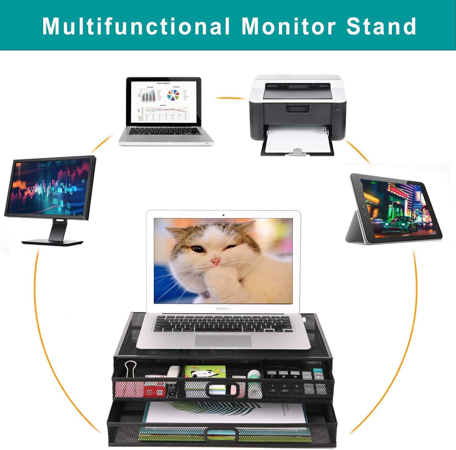 Kệ màn hình máy tính có ngăn kéo 2 tầng Monitor Stand Riser with Drawer