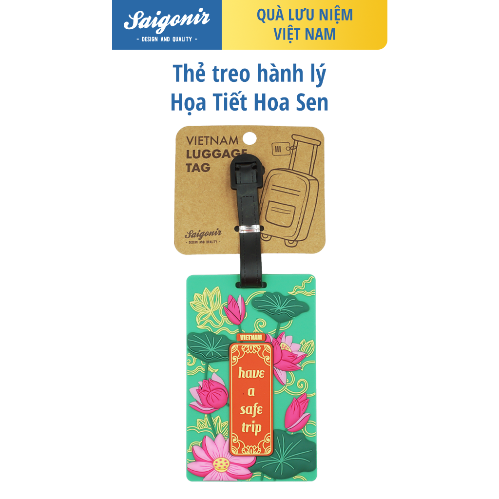 Thẻ Treo Hành Lý Luggage Tag Saigonir Hình Ảnh Hoa Sen Việt Nam Chất Liệu Nhựa Dẻo PVC Kích Thước 6.8*10.5cm Phù Hợp Làm Quà Lưu Niệm Cho Người Nước Ngoài