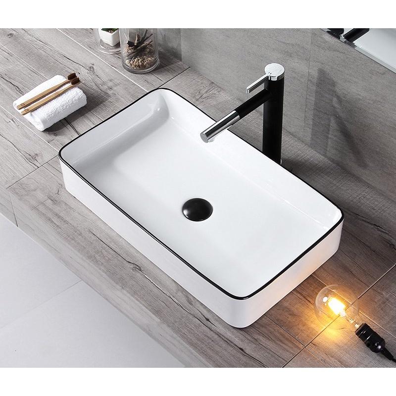 Lavabo vuông trắng viền đen