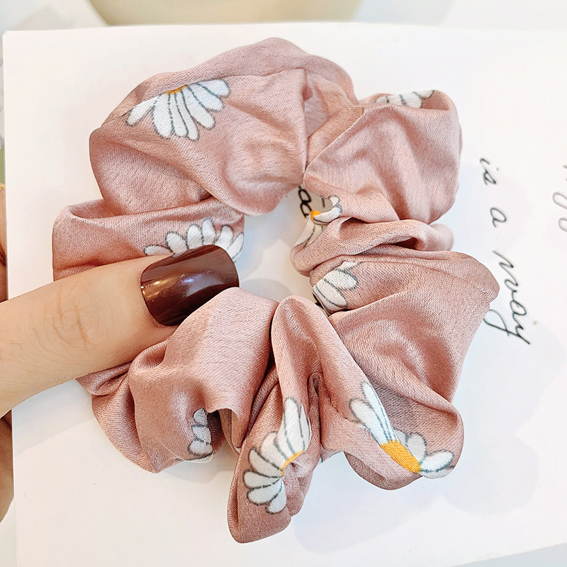 Dây buộc tóc Scrunchies lụa in hoa cúc HD98