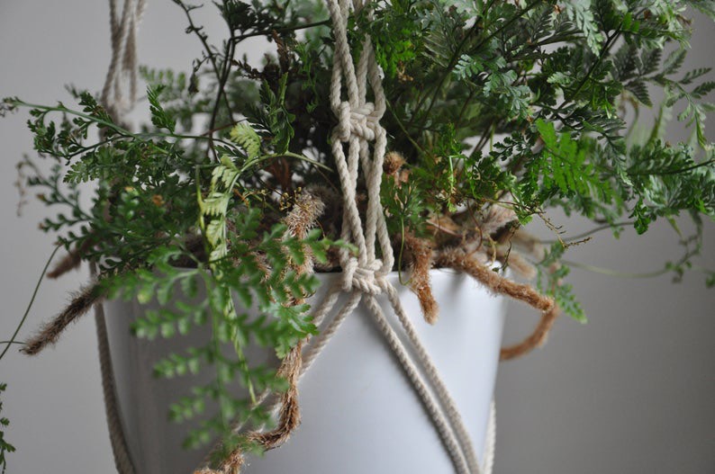 01 Dây tết thủ công Macrame treo tường trang trí chậu cây cảnh kết hợp vòng gỗ. DT270321