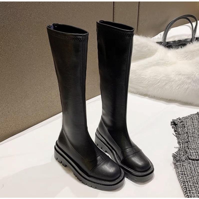 Hàng cao cấp Giày Bốt Đùi Boot Nữ Boots Ulzzang Không Dây Vân Ngang Dáng Ủng Đế Răng Cưa - UN2