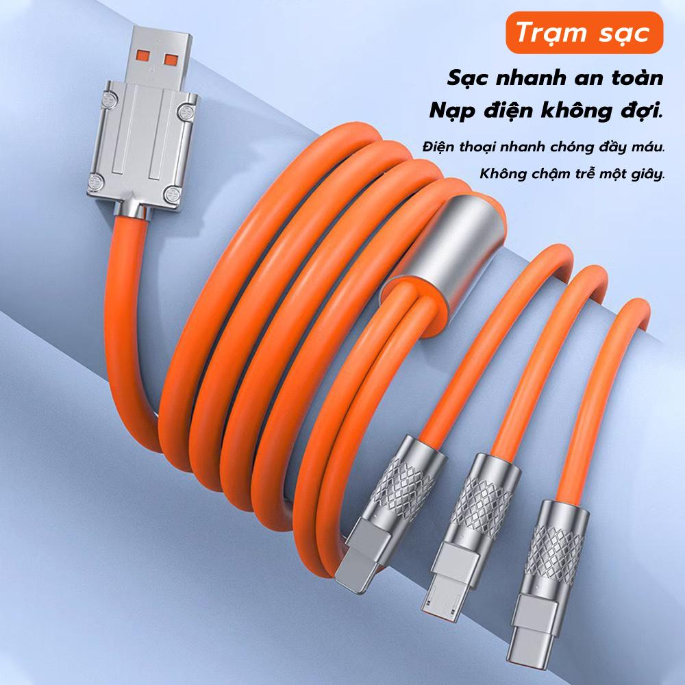 Cáp sạc siêu nhanh Goojodoq Hợp kim kẽm 3 trong 1 120W 6A Silicon lỏng Cáp dữ liệu sạc nhanh cho Micro USB Type-C