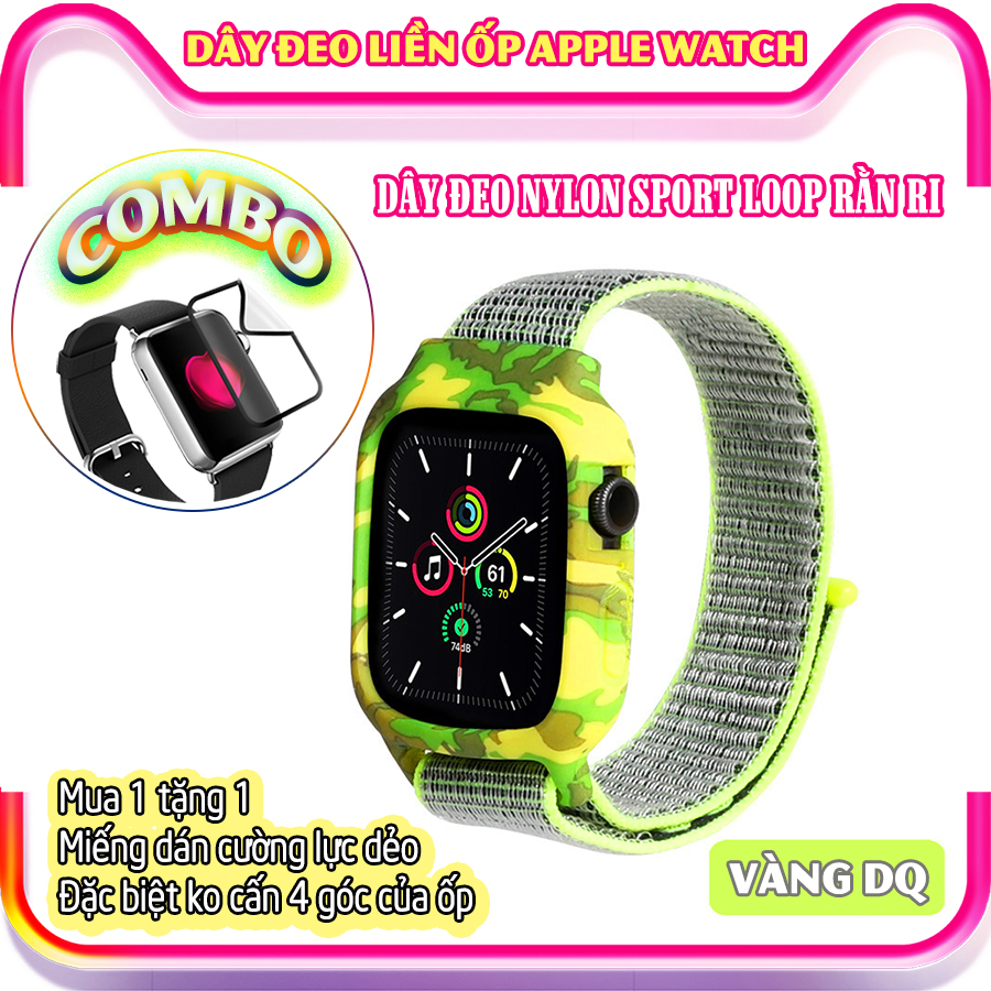 Dây Đeo liền ốp dành cho Apple Watch 7/6/5/4/3/2/1 size 38/40/41/42/44/45mm Sport Loop Nylon rằn ri - nhiều màu (tặng cường lực dẻo theo size)