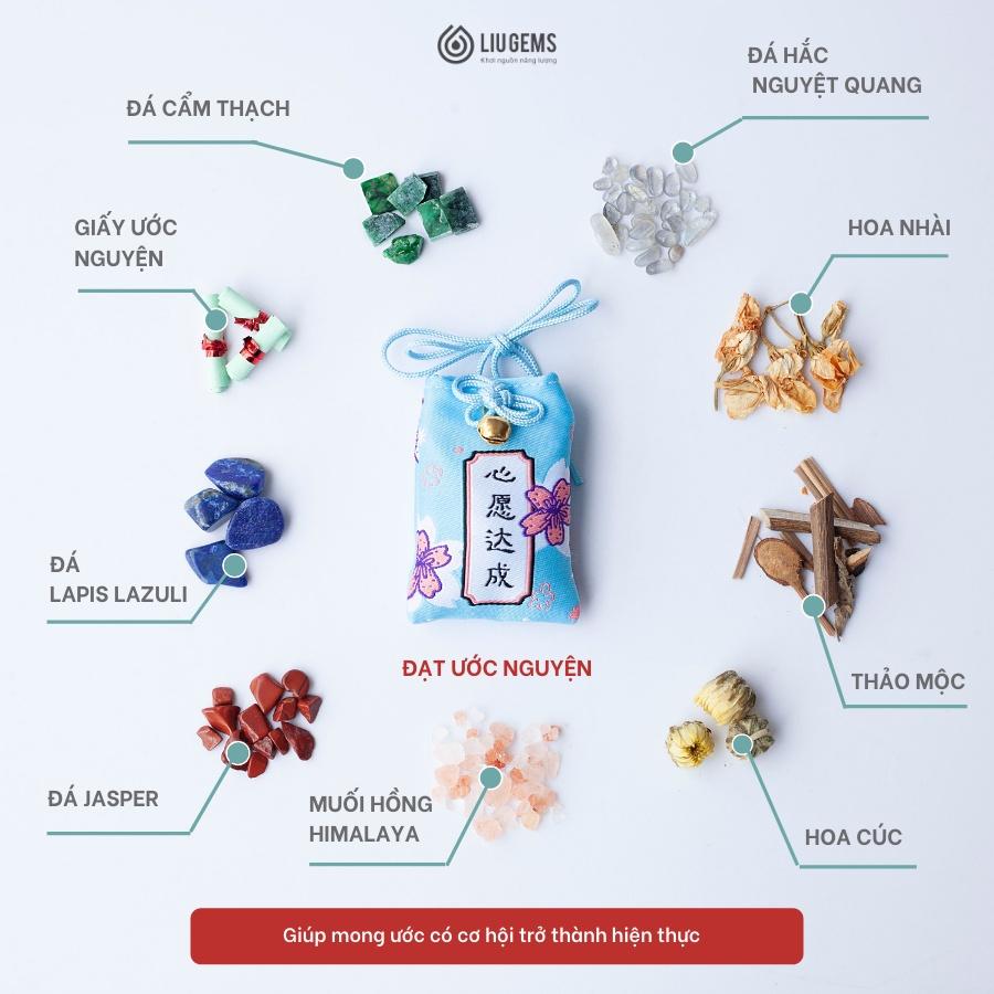 Túi Phước May Mắn Omamori Liugems Đeo Bên Người, Mix Đá, Thảo Mộc, Muối Hồng Himalaya Mang Tài Lộc, Tình Yêu