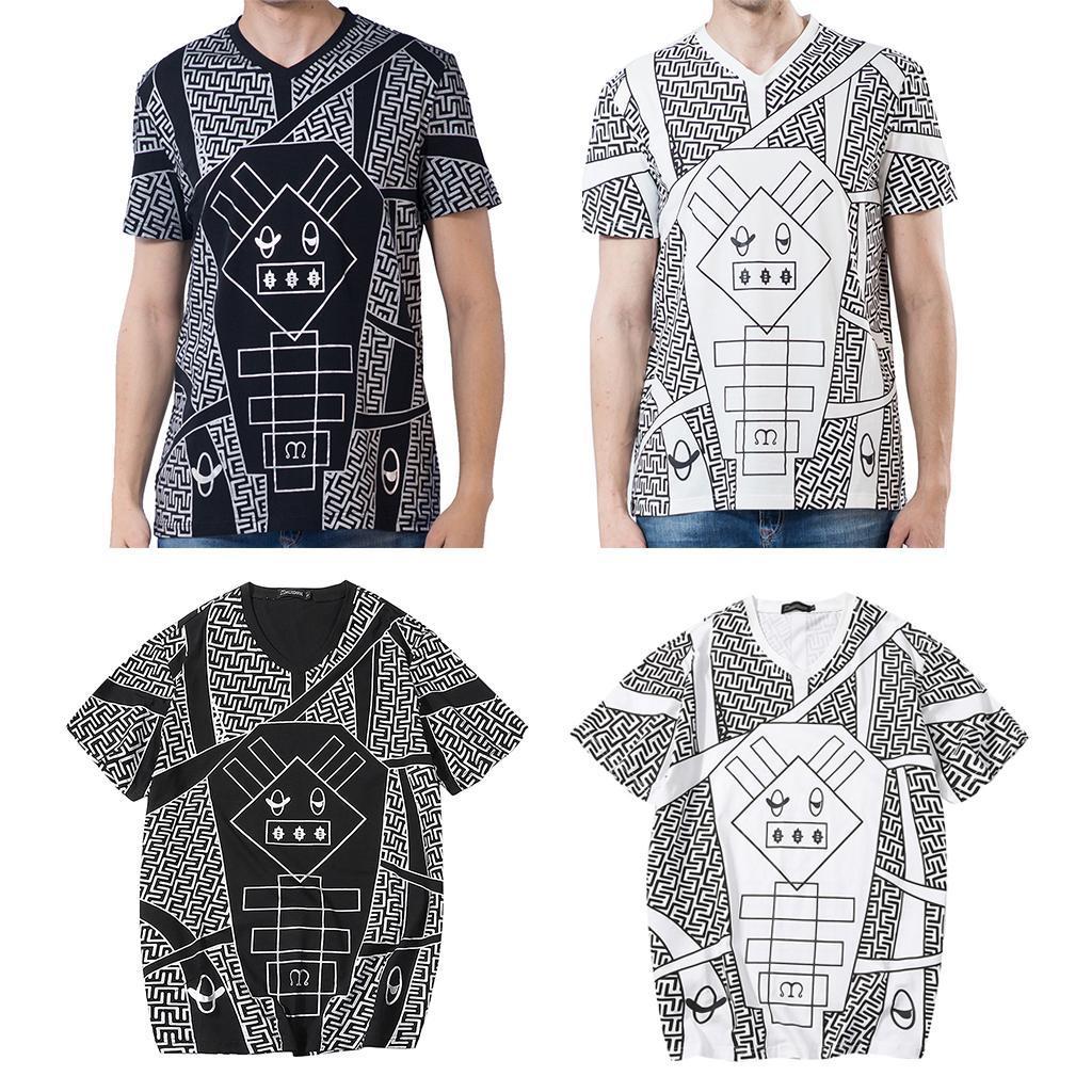 Men's Casual Geometric Animal Graphic T-shirt V Neck Short Sleeves Cotton Tee Tops