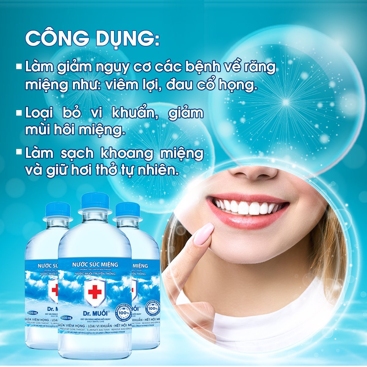 Nước súc miệng Dr. Muối truyền thống (1000ml)-Ngừa viêm họng, sâu răng, loại vi khuẩn, trắng răng, hết hôi miệng