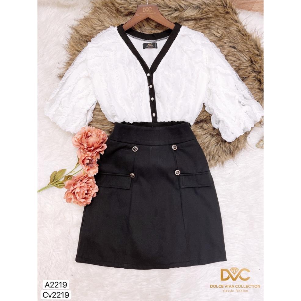 Set Áo trắng viền đen mix chân váy S2219 - DOLCE VIVA COLLECTION