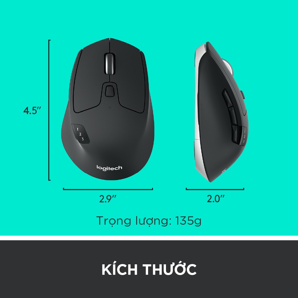 Chuột không dây bluetooth | USB Logitech M720 - Kết nối đa thiết bị, pin 2 năm, tương thích Mac | Windows - Hàng chính hãng