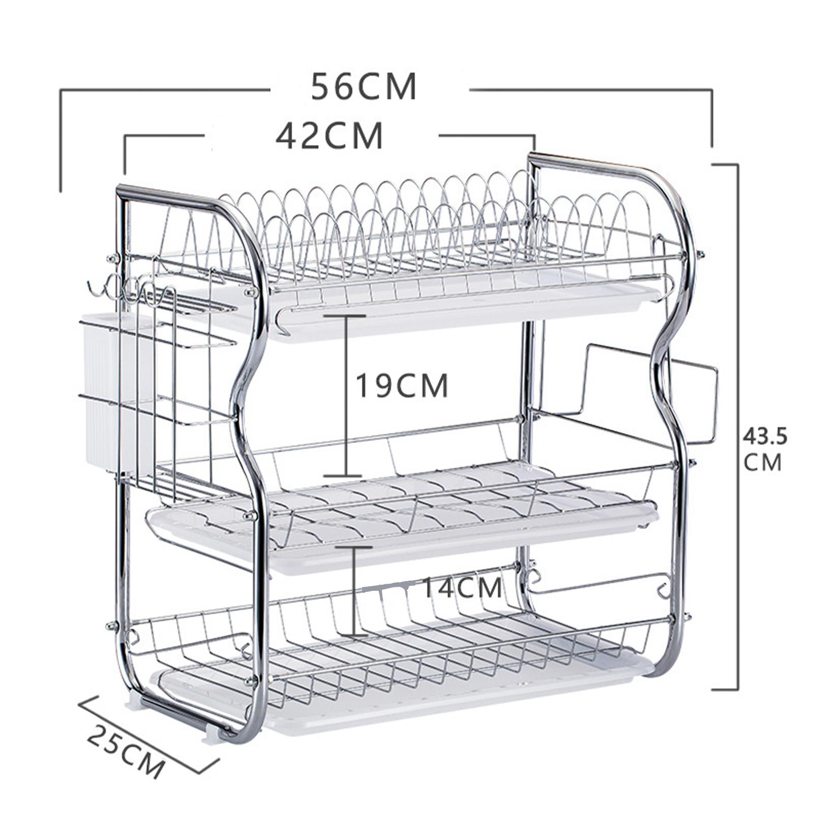 Giá để bát đĩa 3 tầng, bằng thép có thể thoát nước và tháo rời