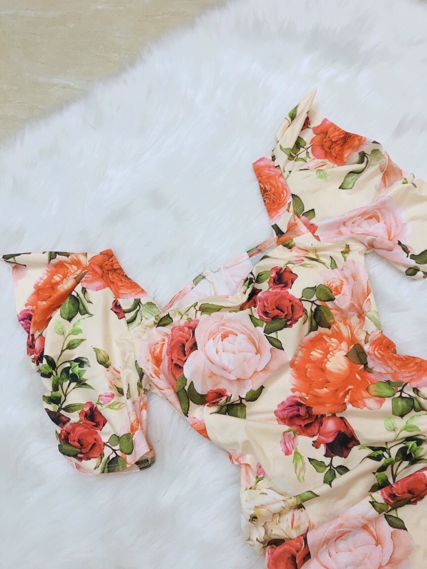 Đầm Body Nhún In Hoa 3D - Hậu Nguyễn Store