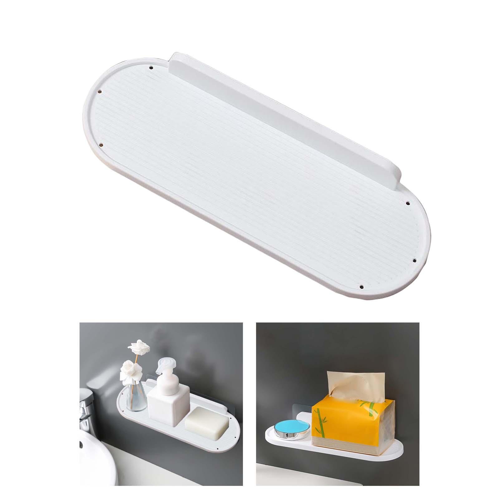 Wall Floating Shelf Adhesive Organizer Holder Rack for Toilet Bathroom White