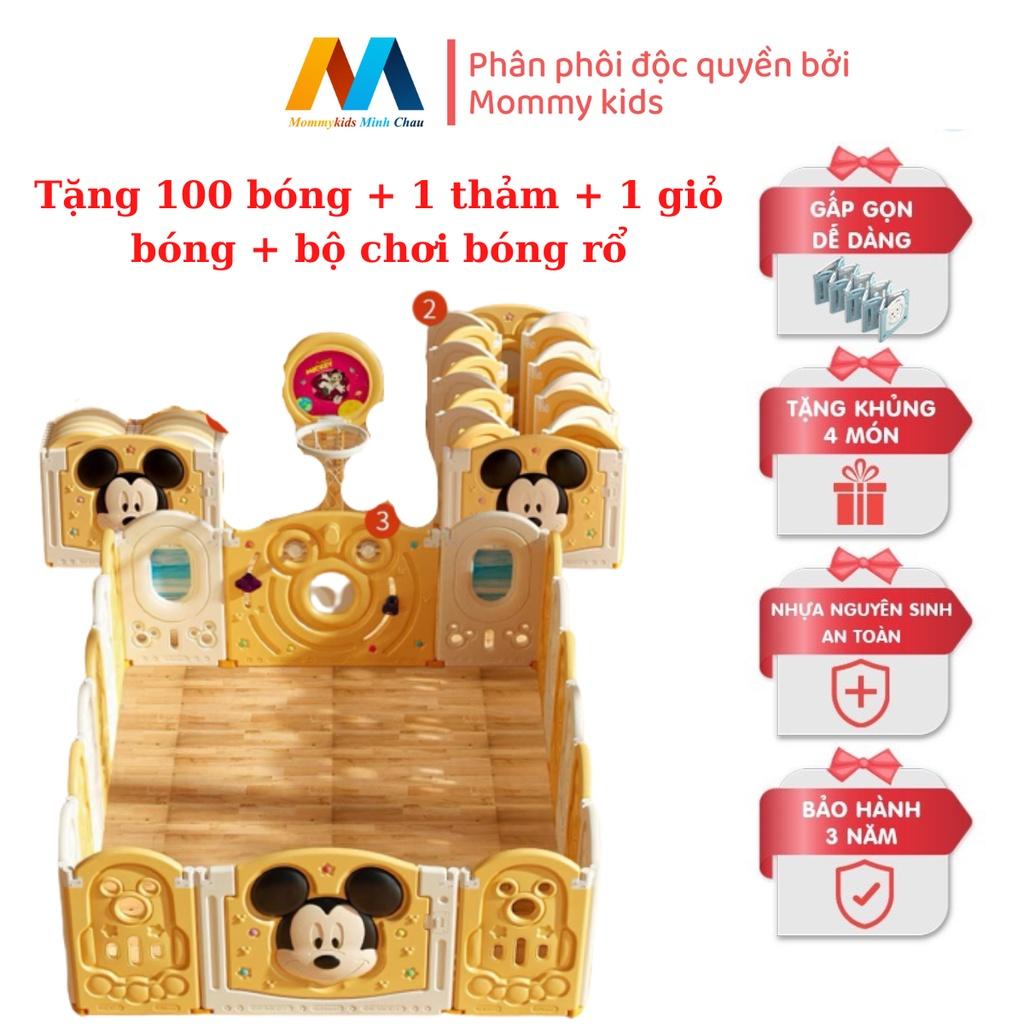 Quây Cũi Nhựa MOMMYKIDS MINH CHÂU Mickey MODEL MĐ Gấp Gọn Tặng Thảm + Giỏ Bóng + 100 quả bóng nhựa