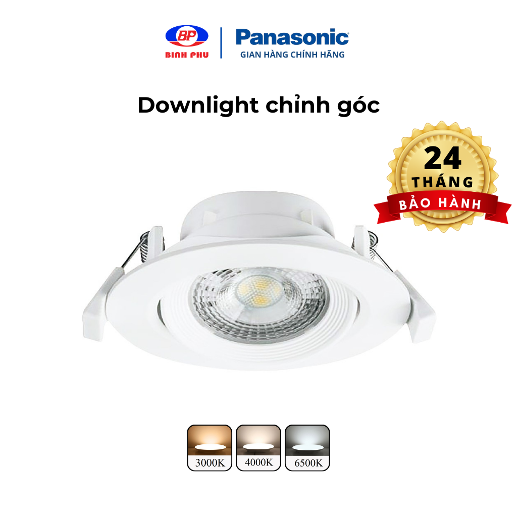 Đèn LED âm trần Downlight Đơn sắc Chỉnh góc Panasonic Công suất lỗ khoét phi 80mm, ánh sáng Trắng 6500K, ánh sáng Trung tính 4000K