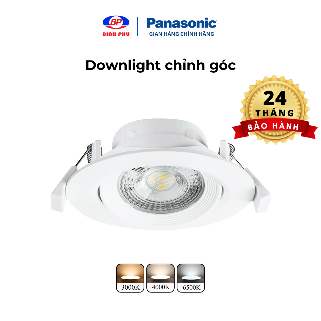 Đèn LED âm trần Downlight Đơn sắc Chỉnh góc Panasonic Công suất (5W,7W) lỗ khoét phi 80mm, ánh sáng Trắng 6500K, ánh sáng Trung tính 4000K