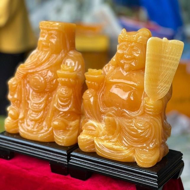 Bộ Thần Tài Thổ Địa Đá Ngọc Hoàng Long & Đá Onyx Xanh - Cao 15cm & 20cm