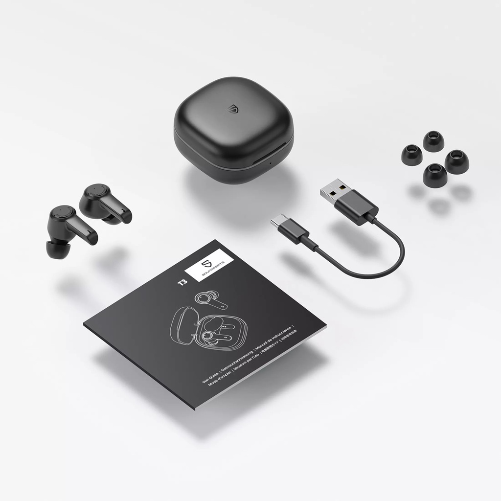 Tai Nghe True Wireless Earbuds SoundPEATS T3, Bluetooth 5.2, Chống ồn chủ động ANC, AI ENC - Hàng Chính hãng