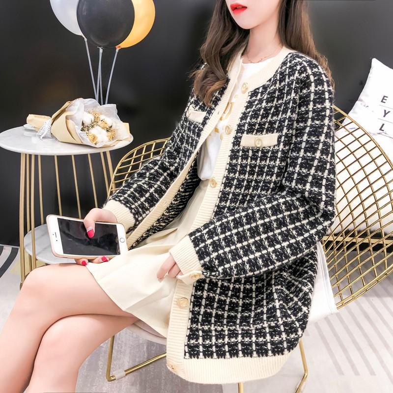 Hình ảnh Áo khoác len nữ dáng rộng áo dạ tweed cổ tròn phong cách Hàn