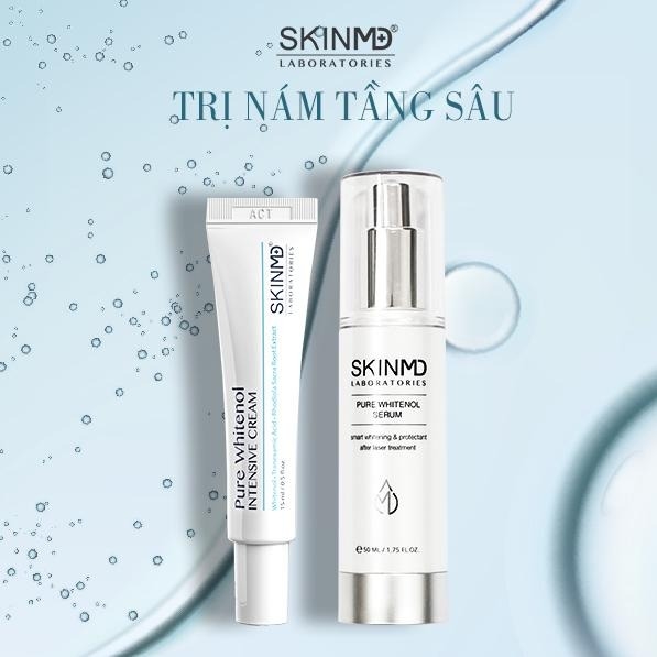 Combo Giảm Nám Và Phục Hồi Tái Tạo Da Ngăn Ngừa Lão Hóa SkinMD Pure Whitenol Hàn Quốc (Serum 50ml, Kem 15ml)