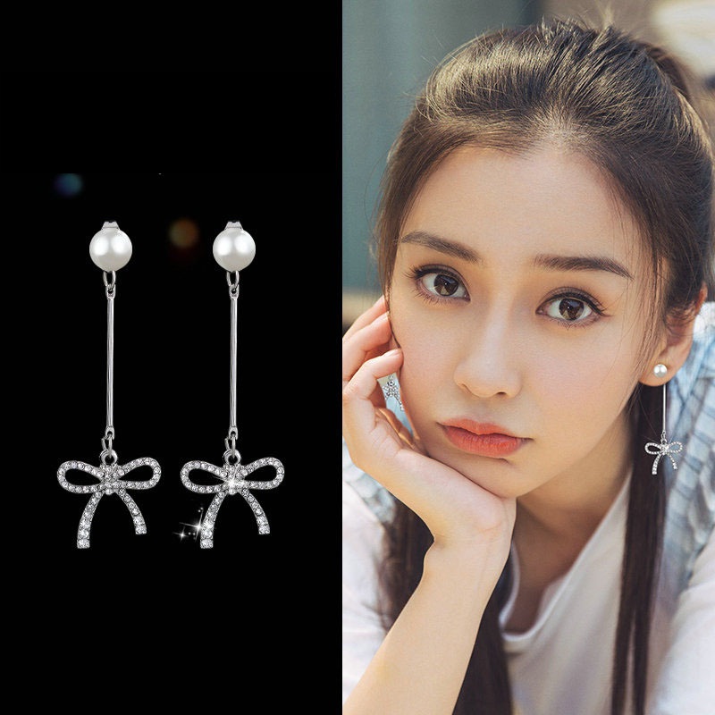 Bông tai nữ dài hình nơ đơn giản ngọt ngào