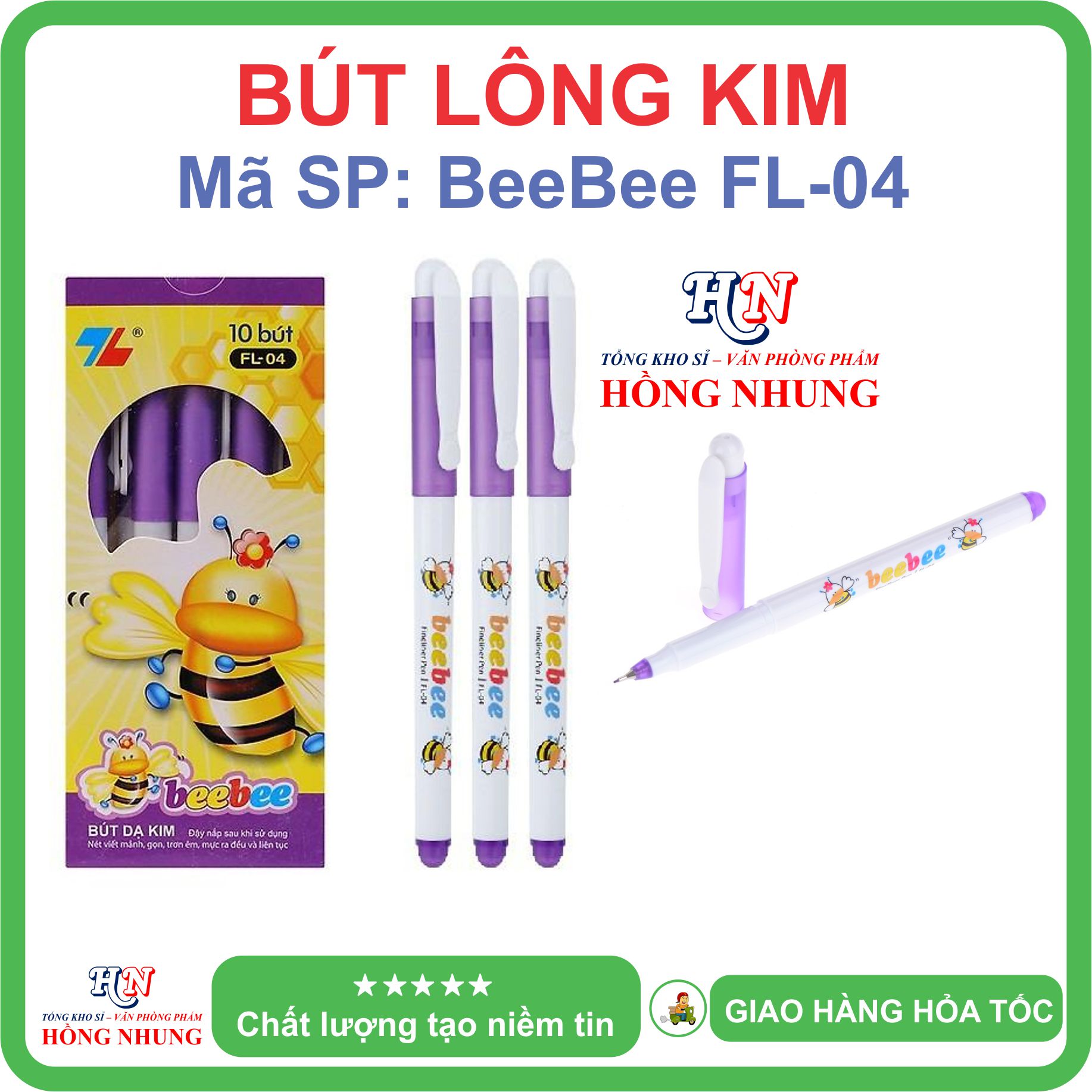 [SÉT] COMBO Hộp 10 Bút lông kim con ong Beebee FL-04, Bút Thiên Long, An Toàn, Không Độc Hại, Kiểu dáng dễ thương
