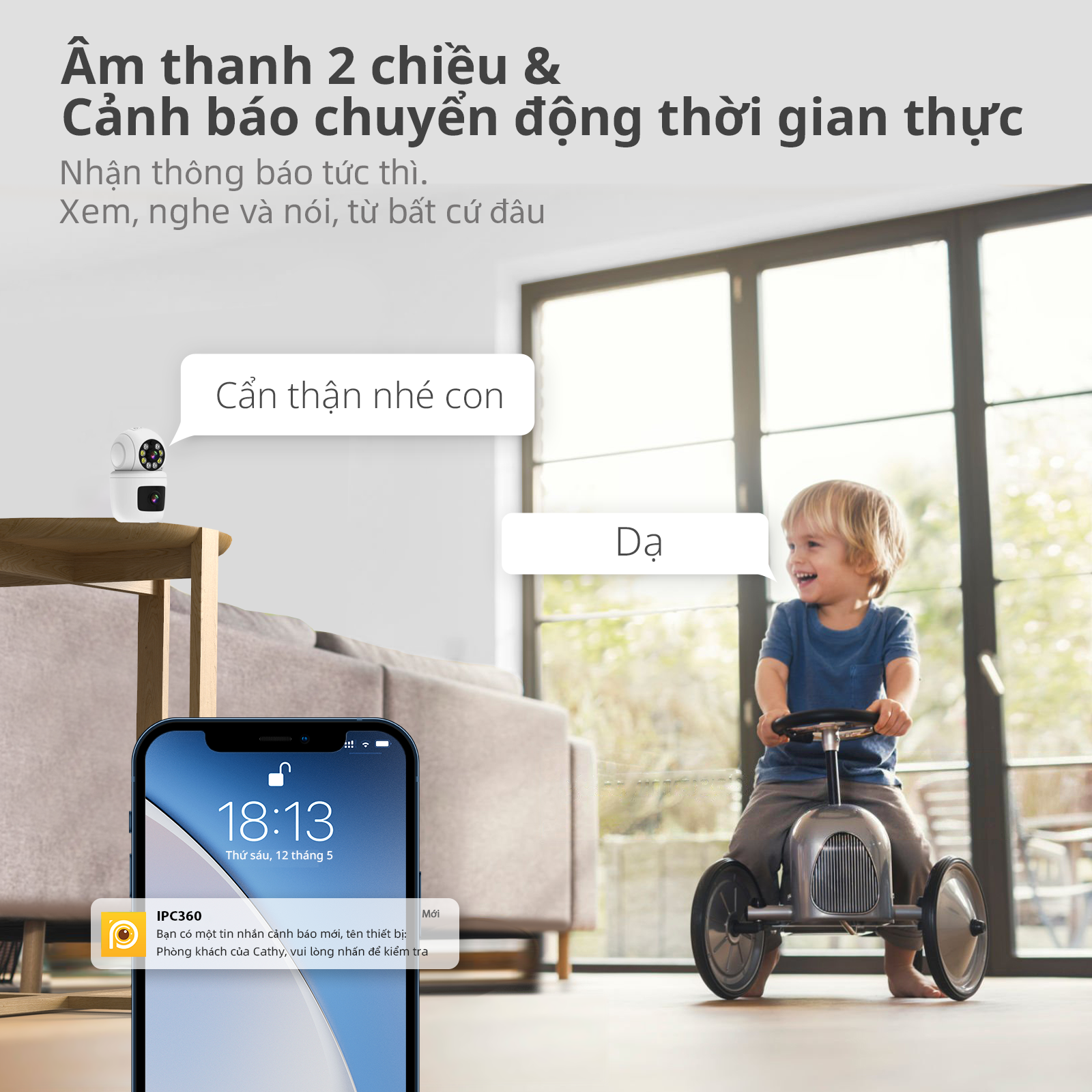 Camera Wifi IPC360 Bullet 2 ống kính, ống kính trên xoay ngang 360 độ, thu phóng 10 lần