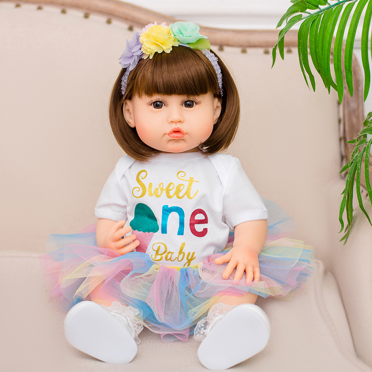 Búp Bê Tái Sinh Thân Nhựa Mềm Mại KEIUMI Chu Miệng Tóc Ngắn 55 cm = 22 inch Reborn Silicon Vinyl Doll PVN4696