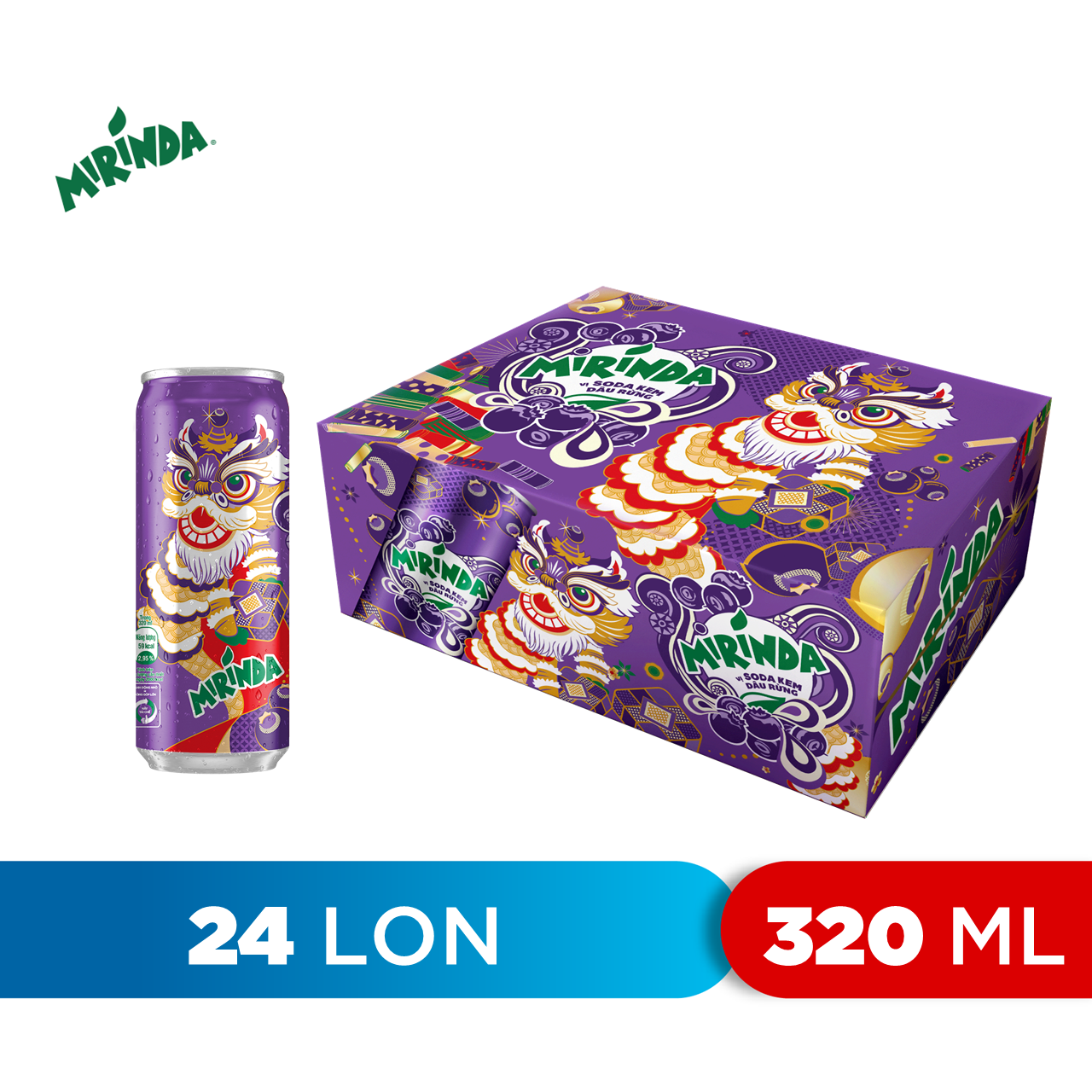 Thùng 24 Lon Nước Ngọt Có Gaz Mirinda Soda Kem Việt Quất