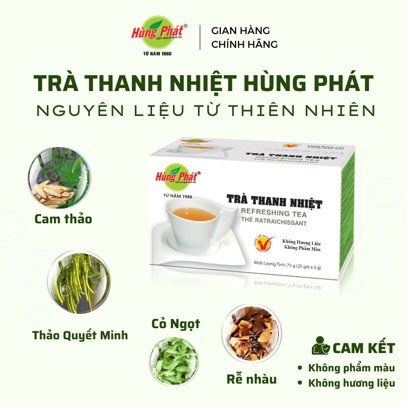 Trà Thanh Nhiệt Hùng Phát Hỗ Trợ Giảm Nóng Trong Người Hộp 25 Gói