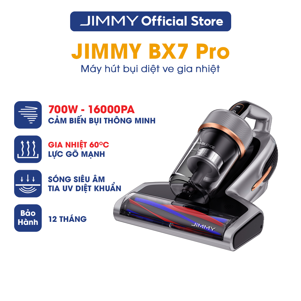 Máy Hút Bụi Giường Nệm Gia Nhiệt 60 độ Thế Hệ Mới JIMMY BX7 Pro 700W 16kPa Tia UV Sóng Siêu Âm Diệt Khuẩn 99,9% - Hàng Chính Hãng - Bảo Hành 12 Tháng