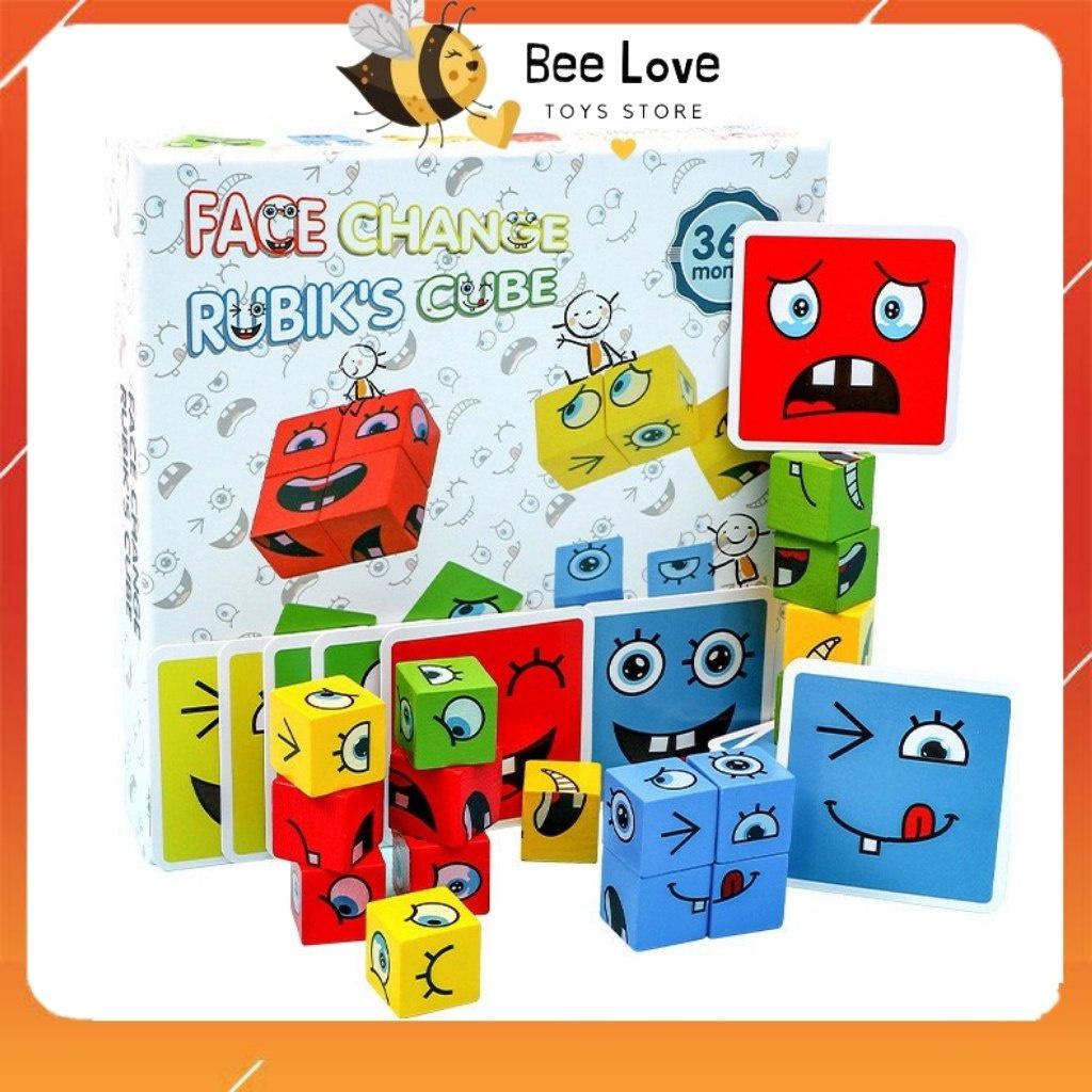 Bộ đồ chơi xếp hình khối gỗ Face Change Rubik's Hộp giấy cứng, khuôn mặt vui nhộn cho bé tăng cường trí tuệ