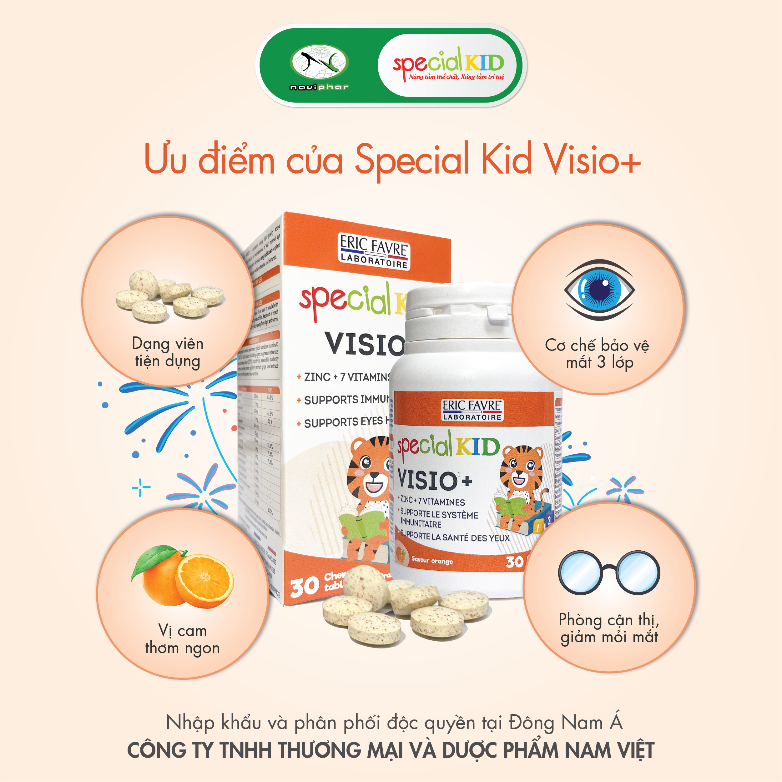 [Hộp 30 viên] TPBVSK Special Kid Visio+ Viên ngậm, nhai cho đôi mắt khoẻ mạnh, giảm mỏi mắt, khô mắt [Nhập khẩu Pháp]