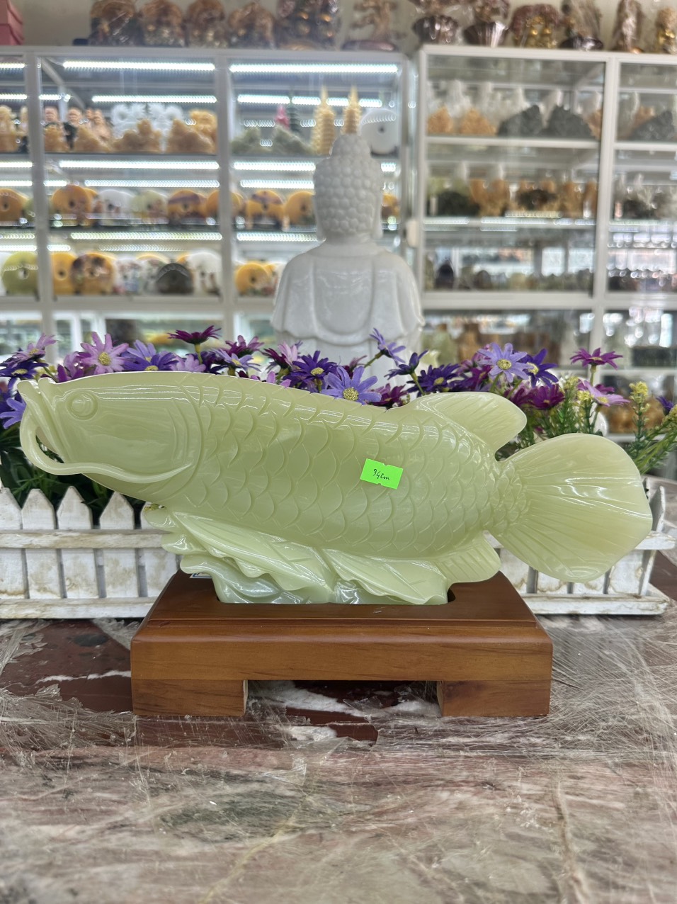 Tượng Cá Rồng Kim Long, cá phong thủy đá ngọc Onyx - Dài 34 cm