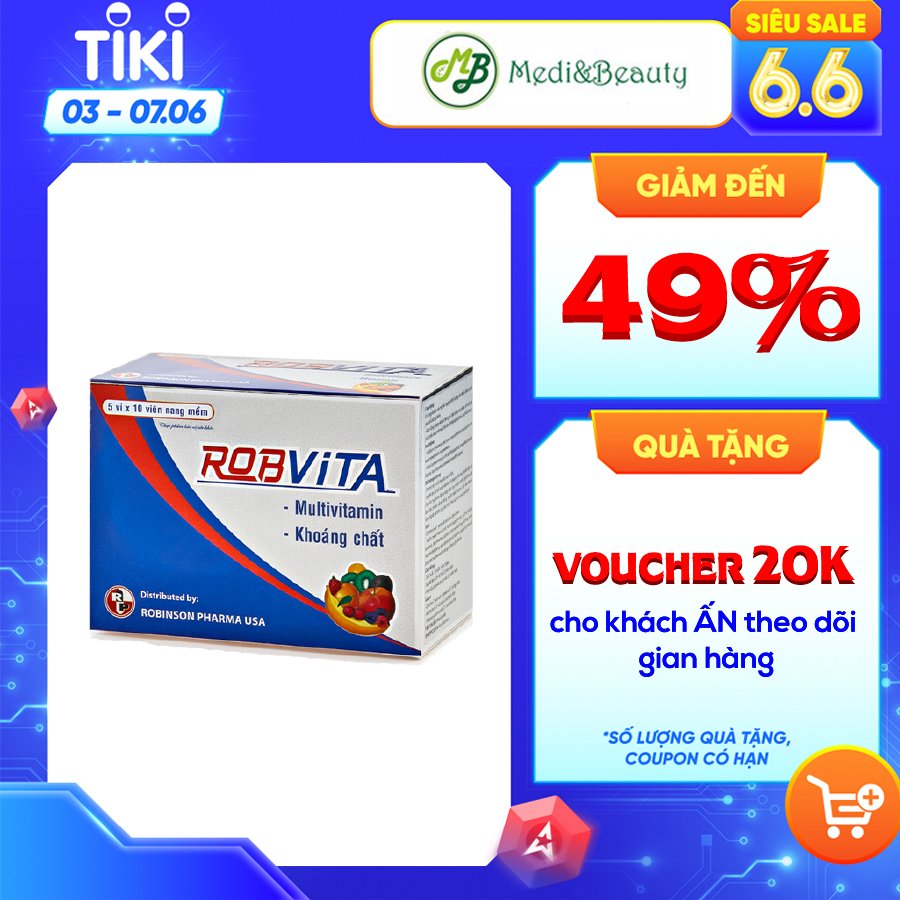 Thực Phẩm Bảo Vệ Sức Khỏe ROBVITA multivitamin và khoáng chất bồi bổ sức khỏe – Robinson Pharma Usa - Hộp 50 viên