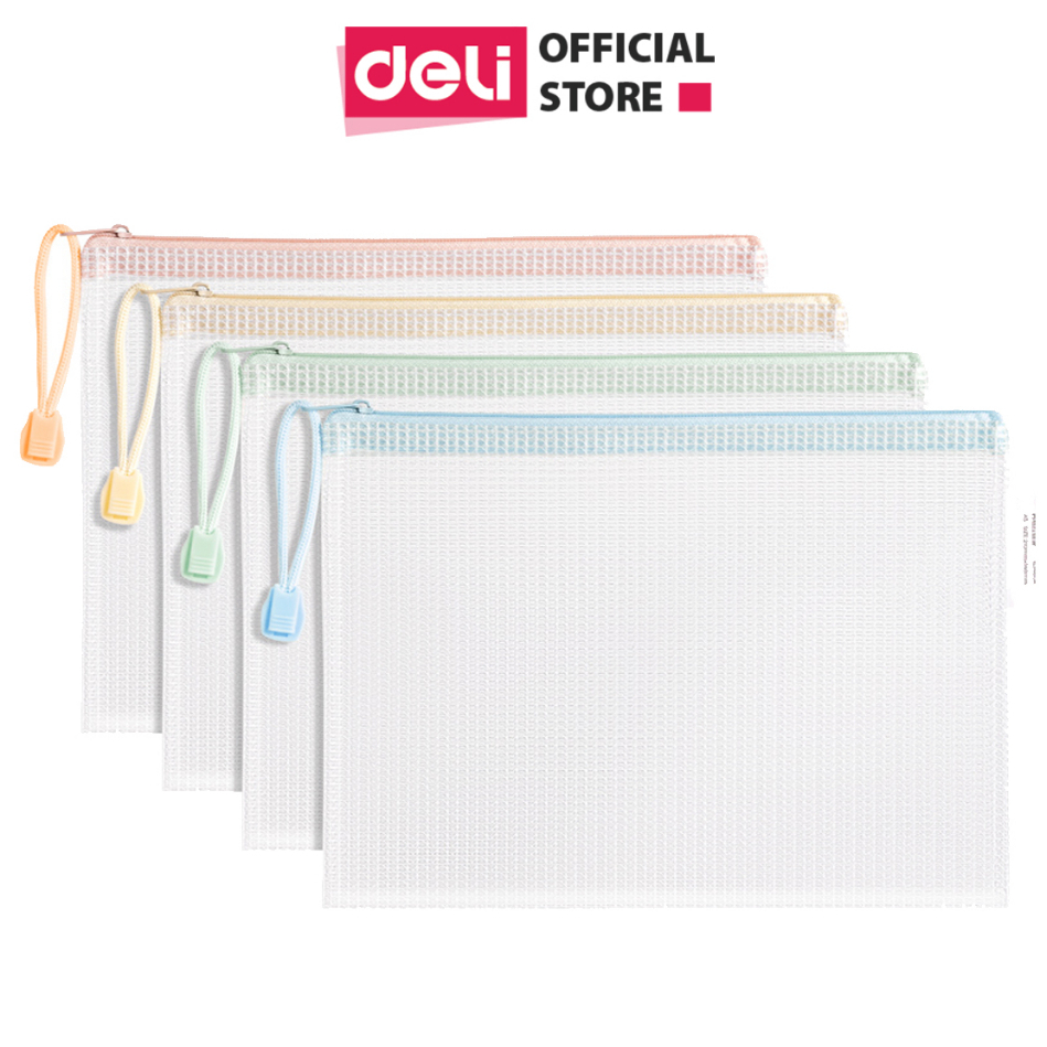 Túi Đựng Bút, Bóp Viết Lưới Pastel Trong Suốt Deli - Kích Thước A5 - Hộp Bút Chống Thấm Nước, Sức Chứa Lớn Cho Học Sinh